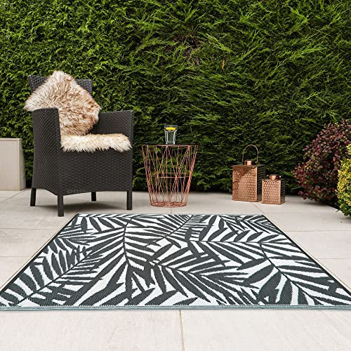 JVL Lightweight Reversible Plastic Woven Outdoor Rug, 120x170cm, Leaves