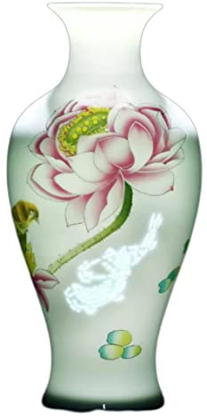 AMITVA Vase chinois en céramique avec support - Grand vase chinois en porcelaine - Vase de fleurs chinois antique en céramique - Vase décoratif traditionnel - D : hauteur 23 cm