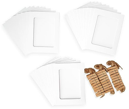 Generisch 30 Stück Bilderrahmen Papier mit Klammern und Leine für 15x10 cm Foto geeignet (Fotorahmen weiß Foto Girlande Pappe)