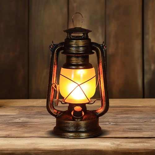 Lanterne tempête LED vintage rechargeable - 3 modes d'éclairage : flamme clignotante et toujours allumée - Pour véranda, terrasse, cour, jardin, camping (style 1)