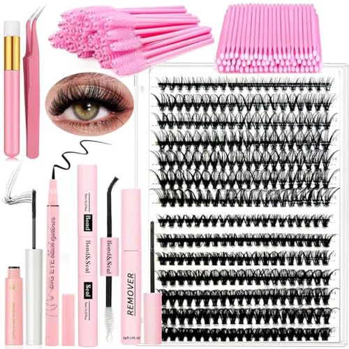 DIY Wimpernverlängerung Kit 280 PCS 9-16mm Länge 30D+40D Curl Einzelne Wimpern Cluster und Lash Bond und Seal Kleber Entferner Eyeliner Mascara Pinzette Lash Applicator Anfänger Set