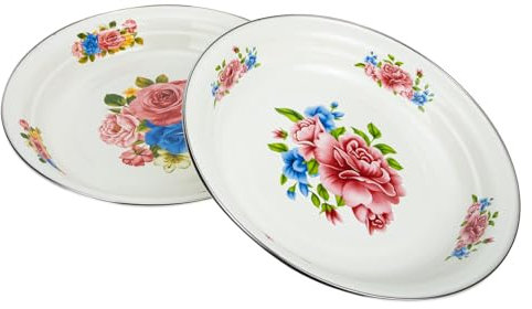 MAGICLULU 2St Teetablett aus Emaille Campinggeschirr Serviertablett für Speisen Essenstablett Gemüsefach Gemüse Obstteller Emaille-Teller mit Vintage-Blumenmuster Porzellanteller Obstschale