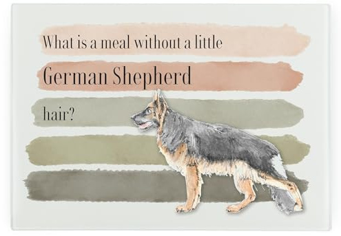 German Shepherd Large Rectangular Glass Worktop Protector - Dogs Themed Humourous Gifts - Smooth Board Kitchen Chopping/Cutting Board Worktop Saver with Non-Slip Feet 39cm x 28.5cm (15 x 11)