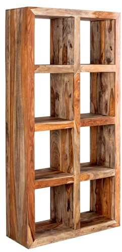 Riess Ambiente Regal MAKASSAR 90cm - Natur - Sheesham-Holz Handarbeit | Montiert, Massivholz, offene Fächer, viel Stauraum, 8 Fächer, praktische Aufbewahrung, als Raumtrenner, für Wohnzimmer