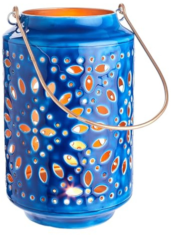 BUTLERS Laterne 16x25 cm Eisen - Blue MAROCCO - Windlichter im orientalischen Design | Tischdekoration für Garten & Balkon | Deko Laterne mit Henkel zum Aufhängen