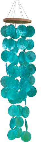 Capiz Muschel-Windspiel für draußen, 71,1 cm, Meeresglas-Windspiel, Ozean-/Strand-Thema, Geschenk für Frauen, Muttertagsdekoration, Blau