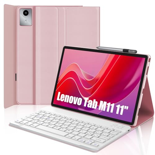 WINCHKING Custodia con Tastiera per Lenovo Tab M11 2024 11, Cover Tastiera Bluetooth Magnetica Staccabile con Layout QWERTY Italiano per Lenovo m11 Teblet, Rosa Chiaro