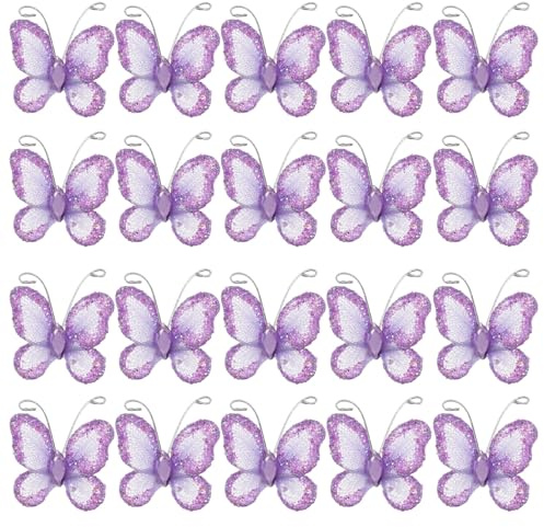 STOBOK Farfalle Lilla Glitterate Bomboniere Matrimonio 100 Pz Farfalle Cablate Farfalle Scintillanti Farfalle Decorative Farfalle per Bomboniere in Rete
