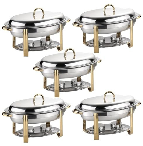 Stainless Steel Oval Chafing Dish Set - Full Size Buffet Warmer Tray for Weddings, Caterings and Parties - Includes Food Pan, Water Pan, Fuel Holders(5 Pack)