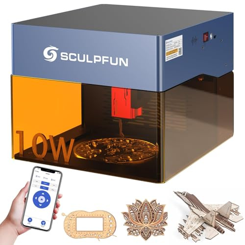 SCULPFUN iCube Pro Max 10W La-ser Engraver, Mini Portable Desktop Engraving Machine Cutter for Wood Acrylic and Metal with Smoke Filter, 120 x 120mm Working Area