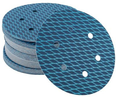 VekAuto 50 Pz Dischi Abrasivi, 6 Pollici 6 Fori 150 Grana adesivo Carta Vetrata Universale per Metallo, Riparazione Automobilistica Durabilità e Flessibilità Carta Alluminio Blu