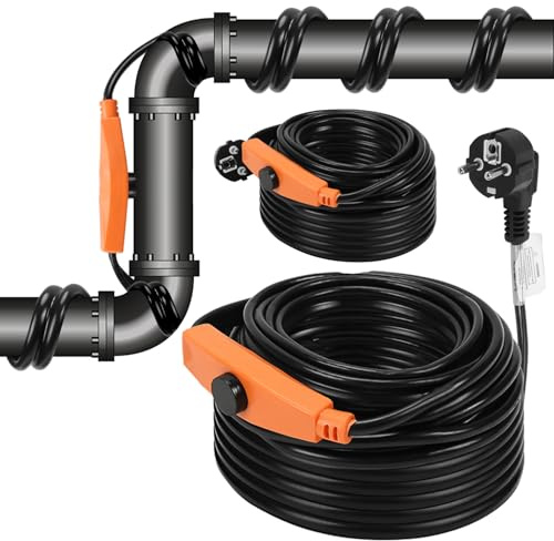 Ollewiellan 4m Frostschutz Heizkabel mit Thermostat 64W 230V IP68, Frostschutzkabel Rohrbegleitheizung mit Automatikschalter, Heizband für Wasserleitungen im Haus, Pool, Teich, 2 Pack