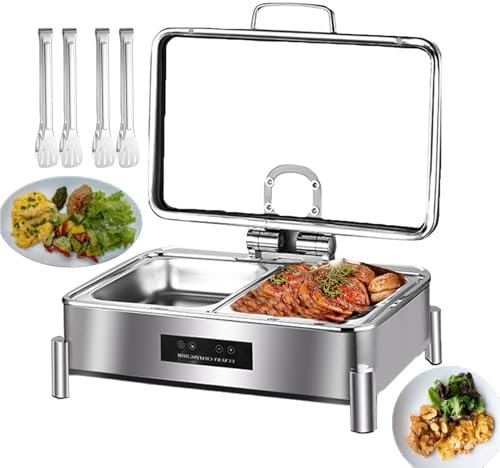 forplubossmmp Electric Chafing Dish Stainless Steel Buffet Heater, 9L Large Capacity Food Warming Pot with Temperature Control Panel for Keep Dishes Warm, 30-90°C Adjustment (with 4 Food Clip),2-grid