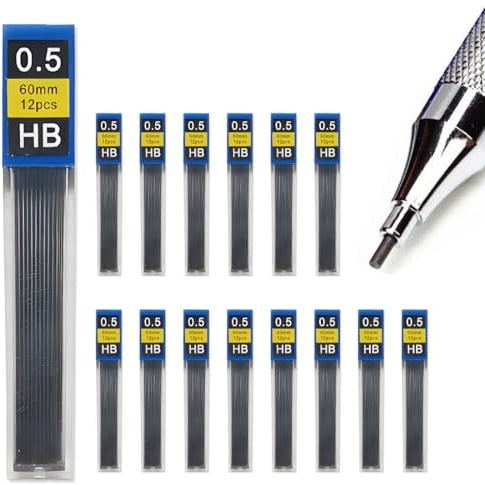 QOMJUFA Punte di matita da 0,5 mm, 15 scatole da 180 matite da 0,5 mm, punte di pressione infrangibili, scrittura liscia e chiara