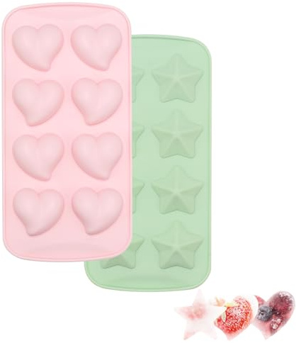 VirtuGro 2Pcs Silicone Ice Cube Tray Heart Ice Cube Moulds Star Ice Trays for Freezer Chocolate, Candy, Cake, Jelly, Cake, Wax Melt, DIY, Easy Release & BPA Free