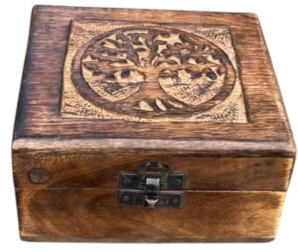 Tree of Life Wooden Keepsake Box - Small Storage Boxes with Lids for Jewellery, Memories & Trinkets - Hinged Lid Storage Boxes - Elegant Tree of Life Memory Box for Treasured Keepsakes - Square Shape