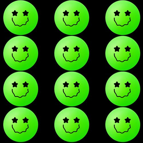 Soulchen 12 Pcs Table Tennis Balls,Glow in the Dark Green,Smile Face