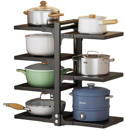 ZxrFxr 7 Tier Adjustable Pan Organiser for Cupboard: Pots and Pans Organiser Rack Height Adjustable Pan Stand Storage Multiple Use Modes Saucepan Stand for Kitchen Counter and Cabinet