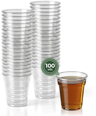 Maxi Products - 100 Vasos Plástico Reutilizables - 80 cc - Vasos Reciclables - Alta Resistencia - Vasos Irrompibles - Celebraciones - Vaso Café - Vaso Degustaciones - IRROMPIBLES