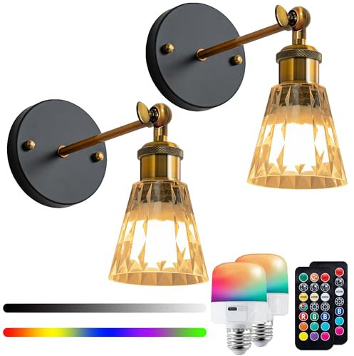 FTL Battery Operated Wall Sconce Set of 2, Acrylic Rechargeable Wall Lights, Indoor Wireless Wall Light with Dimmable Detachable Charging Bulbs and Remote, Cordless Wall Lamp for Bedroom, Living Room