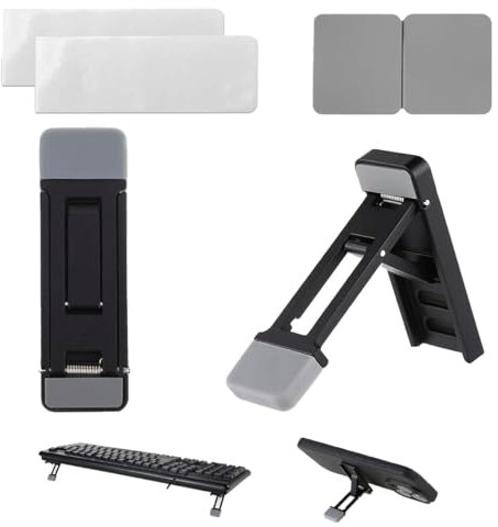 DmsGJyp 2 Pcs Mini Portable Laptop Stand, Keyboard Riser Feet, 3 Tilt Angles Adjustable, Foldable Invisible Laptop Cooling Stand, Self-Adhesive, for Most Keyboards & Laptops (Black, M)
