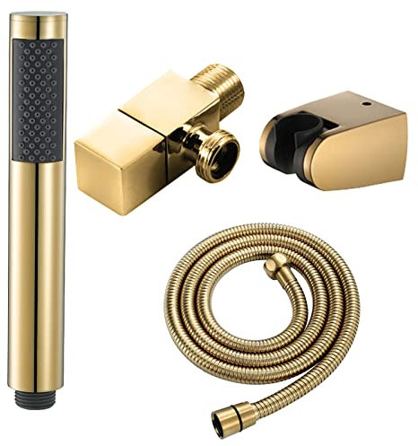Doccia a Mano Dorata, soffione Doccia a Pioggia in Ottone ad Alta Pressione, soffione Doccia a Parete con Tubo Flessibile in Acciaio Inossidabile da 59 Pollici, Base in Ottone e valvola ad Angolo