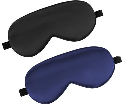 Maschere per dormire in seta elastiche regolabili per bloccare la luce, morbide sulla pelle, da viaggio, per uomini, donne, bambini (nero)