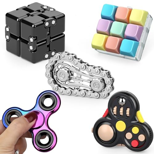 Cool Fidget Toys Set for Adults, Valentines Day Gift Sensory Pack with Fidget Spinner, Fidget Chain, Infinity Cube, Keyboard Clicker Toy, Fidget Pad, Stress Relief Desk Gadget for Office