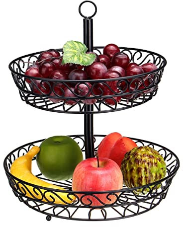 DANNMPX Cesta De Frutas Doble Canasta de Frutas Creativas Metal Fruit Bandeja Sala de Estar Fruta y verdura Cesta Estante de Hierro Estante de Almacenamiento Rack Desmontable Fruteros Cocina
