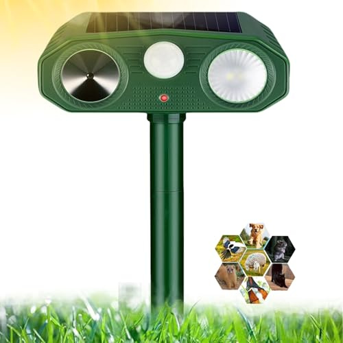 Repulsif Chat Exterieur, Répulsif Chat Ultrason, 3 Modes Repulsif Chat Solaire avec Lumière LED et Détecteur de Mouvement, Étanche IP54 Répulsif Animaux pour Anti Chats Chiens Souris Ratons Oiseaux