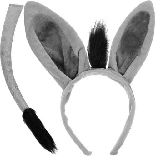 Hatstar Esel Set | Esel Ohren Haarreif + Schwanz | Esel Kopfschmuck für Damen, Herren & Kinder | Kostüm Haarschmuck Deko Accessoire zu Halloween, Karneval, Fasching