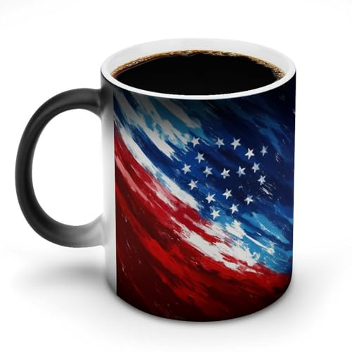 KWQDOZF Tazas de cerámica con margaritas y tulipanes blancos en frascos que cambian de color, que cambian de temperatura, divertidas para el hogar y la oficina, de 11 oz.