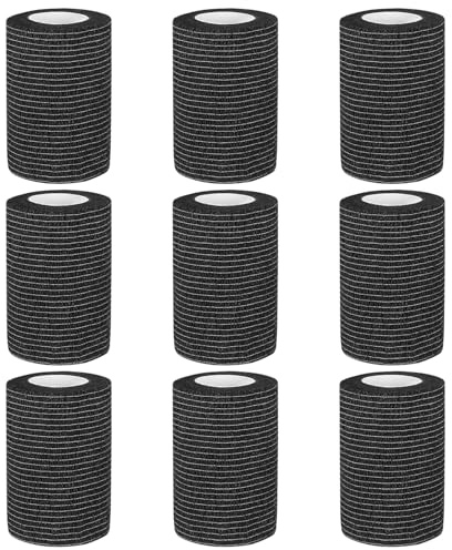 9 Rouleaux Bandage Autoadhésif 7,5cm x 4.5m,Bandage Cohésif Élastique, Pansements Auto-Adhésif Non Tissé, pour Doigt, Poignet, Cheville, Animaux(Noir)