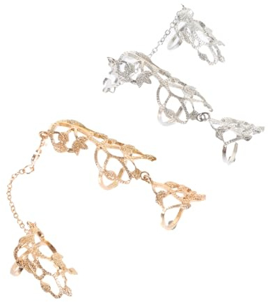 SWETRACE 2 pièces Bague Réglable Alliage pour Doigt Entier Style Tendance avec Chaîne Fleur Creuse Lot de Doré et Argenté Anneaux Mode pour Femmes