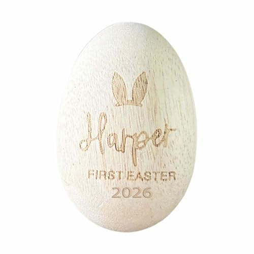 Personalisierte lische Osterei Shaker 2026, Hölzerne Ostereier, Holz Eggs Instrumente, Personalisierte Gravierte Ohr-Dekorations-Ostereier Für Kinder Und Wohnkultur (A)