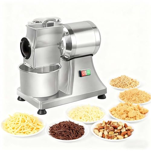 Rallador Eléctrico Comercial de Queso (900 W) con Cubeta de Acero Inoxidable; Máquina de Sobremesa de Gran Capacidad para Rallar Queso en Bloque, Frutas y Verduras (60 kg/h)