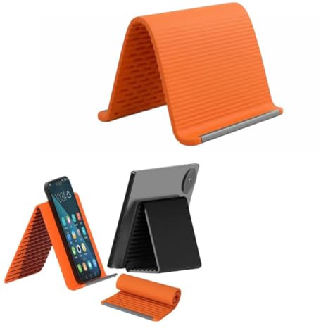 Flexible Foldable Silicone Phone Holder, Bendable Rollable Foldable Phone Stand, Universal Adjustable Anti-Slip Mobile Phone Stand, Universal Desktop Mount for Phone Tablet Laptop Office Travel Orange