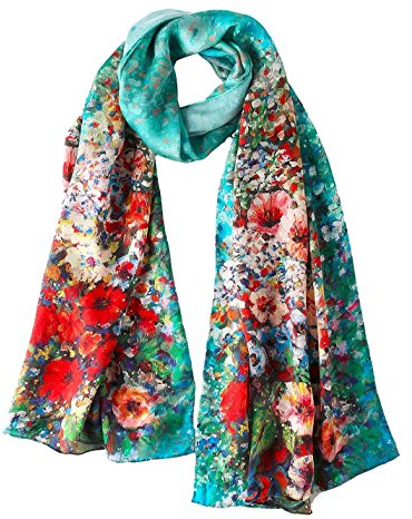 YangtzeStore Long Charmeuse Silk Scarf With Floral Print