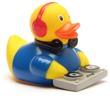 Duckshop I Patito de baño Discjockey – DJ I Patito chirriante I L: 10,5 cm I Incluye llavero de patito en set I Regalo para amantes de la música I Regalo Fiesta