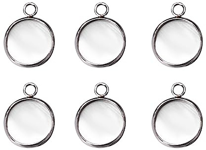 LANBEIDE 50 Stück Edelstahl-Lünetten-Anhängerschalen mit 12 mm Sockel | Lanbeide Edelstahl-Anhänger-Tabletts mit runder Lünette, antikes Silber, für Cabochons, Schmuckherstellung