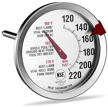 SINARDO Meat Thermometer for Oven T731, BBQ Thermometer, Oven Safe, Large 2.5-Inch Easy-Read Face, Stainless Steel Stem and Housing