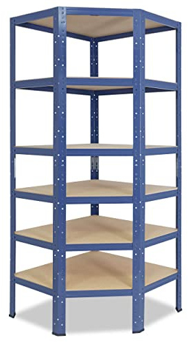 shelfplaza Home 200x70x45 cm Eckregal blau mit 6 Böden | Kellerregal · Lagerregal · Metallregal · Regale für Kellerraum · Steckregal · Abstellraum Regal