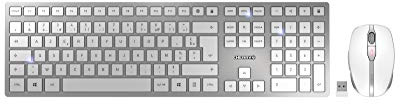 CHERRY DW 9000 SLIM, Ensemble Clavier et Souris Sans Fil, Disposition Française (AZERTY), Bluetooth & Radio 2,4 GHz, Touches Silencieuses, Rechargeable, Blanc Argenté