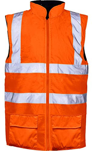 HI VIZ Body Warmer VIS Visibility Fleece Reversible Waterproof Highway Builder Builder Safety Gilet Two Tone Waistcoat S-5XL [Orange - Gilet, L]