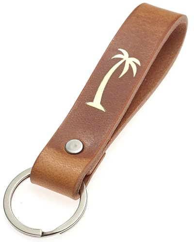 ELBERCRAFT® nyckelring läder gåva för kvinnor eller män vegetabiliskt garvat brun med gravyr 12 cm tillverkad i Tyskland läder nyckelring, Palm, 12 cm, Klassisk