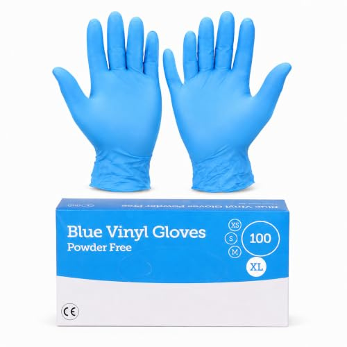 1ABOVE Blue Vinyl Disposable Gloves (100 Pack) – Powder Free & Latex Free – Food Handling, Cleaning, Hair & Beauty, Medical & Household Use - Extra Large