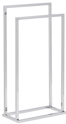 Porte Serviettes sur Pied 2 Barres Design en Acier Couleur Argent Chromé Aspect Chic pour Salle de Bain Contemporaine Beliani