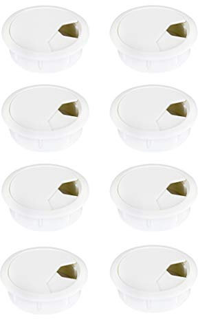 ALUSFERA Kabeldurchführung - Kabeldurchlass 60mm - Kabeldurchführung Schreibtisch 8 Stück - Kabeldose Weiß Farbe - Rundschreiben Schreibtisch Kabeldurchführung - Tischdurchführung