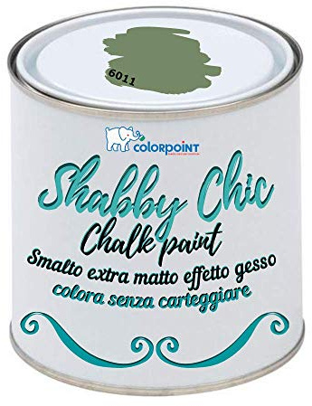 Pittura Shabby Chic CHALK PAINT 1 Litro - Extra Opaca Colora senza Carteggiare 22 COLORI VINTAGE (Verde Antico 6011)