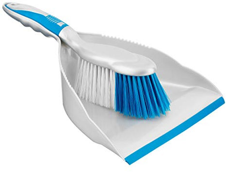 Dustpan with Soft Bristle Broom Set, Heavy Duty Cleaning Dustpan Set, Perfect for Home & Kitchen, Commercial Space and More - Blue & Silver